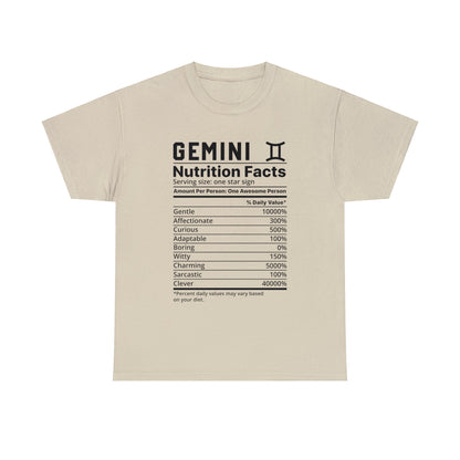 Zodiac Nutritional Facts - T-Shirt (Gemini) - Albro Designs  # 