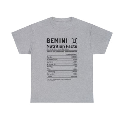 Zodiac Nutritional Facts - T-Shirt (Gemini) - Albro Designs  # 