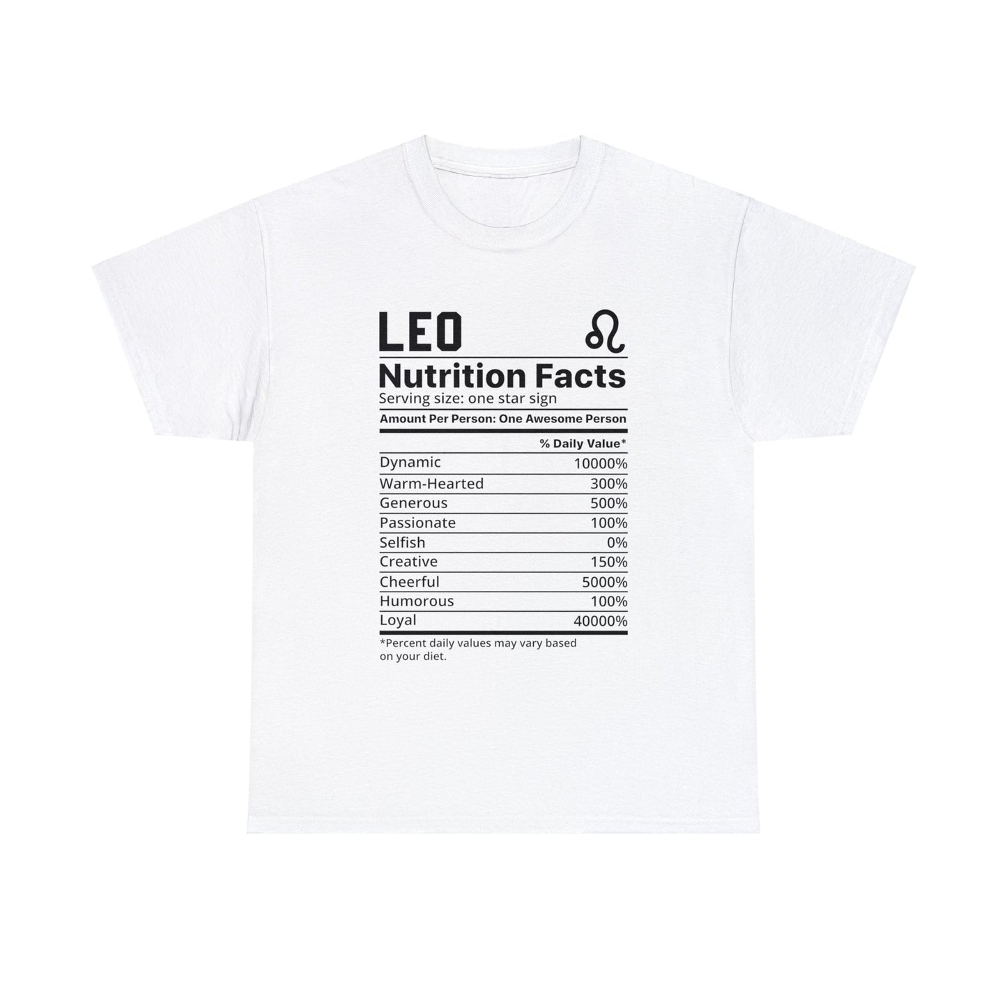 Zodiac Nutritional Facts - T-Shirt (Leo) - Albro Designs  # 