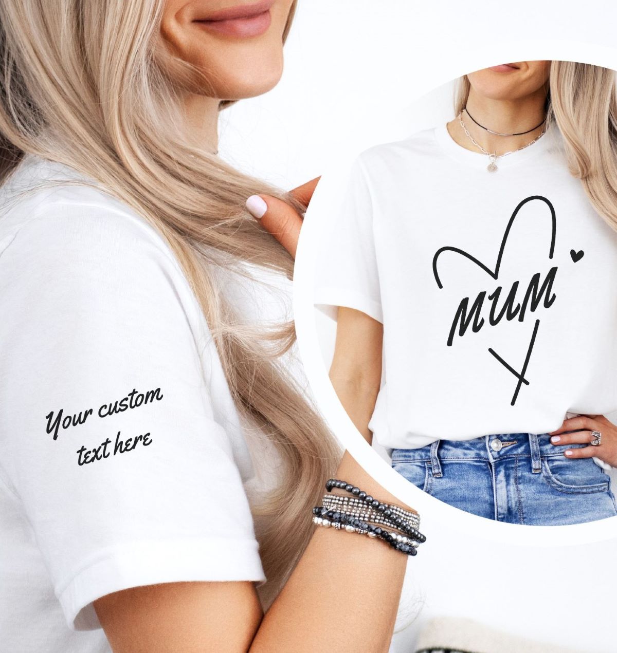 Mum Heart - Custom Sleeve T-Shirt - Albro Designs  # 