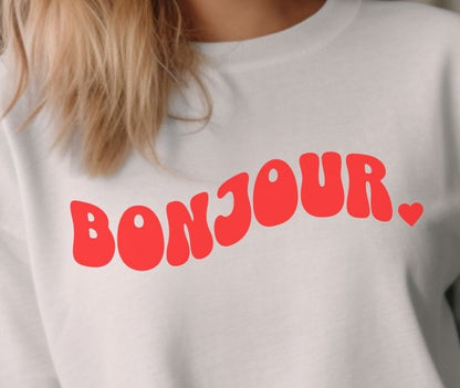 Bonjour Retro Style Heart - Sweatshirt - Albro Designs  # 