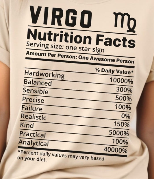 Zodiac Nutrition Facts -  T-Shirt (Virgo) - Albro Designs  # 