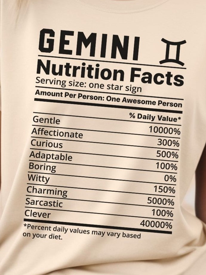 Zodiac Nutritional Facts - T-Shirt (Gemini) - Albro Designs  # 