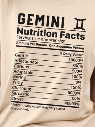 Zodiac Nutritional Facts - T-Shirt (Gemini) - Albro Designs  #