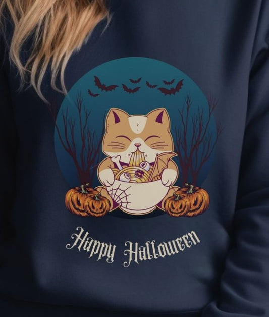 Cat & Pumpkin Happy Halloween - Sweatshirt - Albro Designs  # 