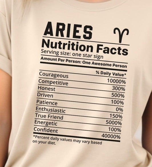 Zodiac Nutrition Facts -  T-Shirt (Aries) - Albro Designs  # 