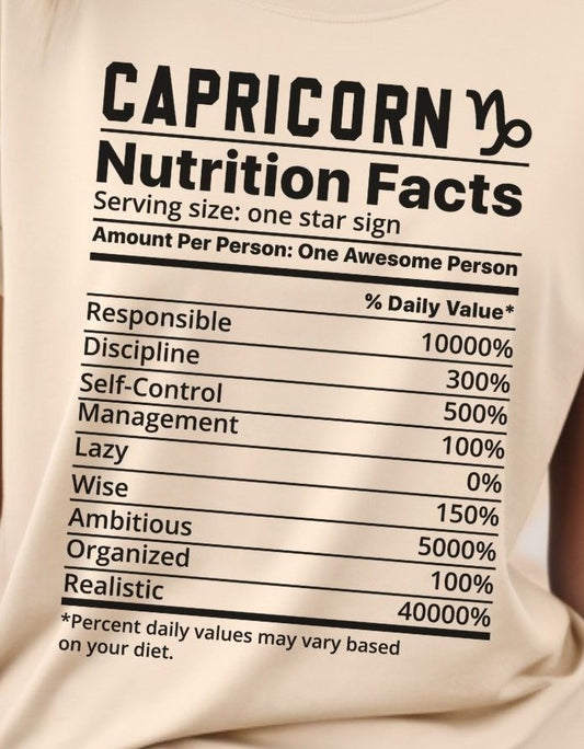 Zodiac Nutritional Facts - T-Shirt (Capricorn) - Albro Designs  # 