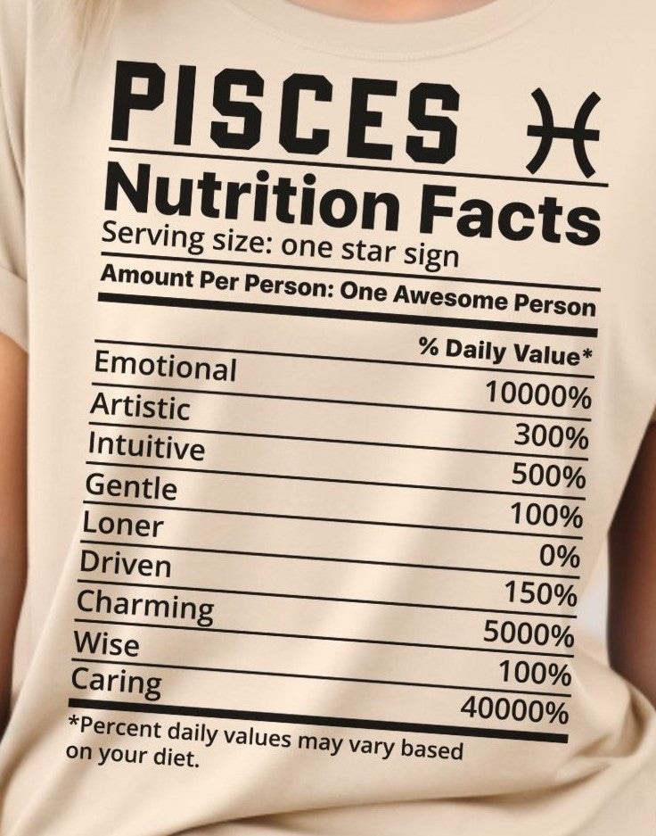 Zodiac Nutrition Facts -  T-Shirt (Pisces) - Albro Designs  # 