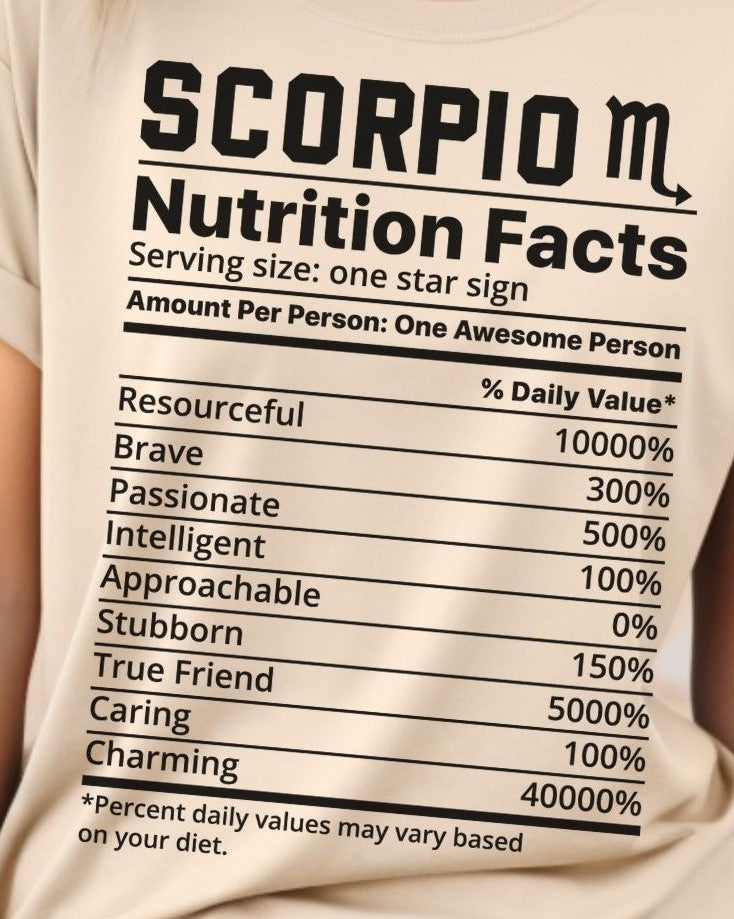 Zodiac Nutrition Facts -  T-Shirt (Scorpio) - Albro Designs  # 