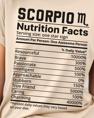 Zodiac Nutrition Facts -  T-Shirt (Scorpio) - Albro Designs  #