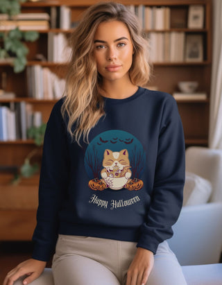 Cat & Pumpkin Happy Halloween - Sweatshirt - Albro Designs  #