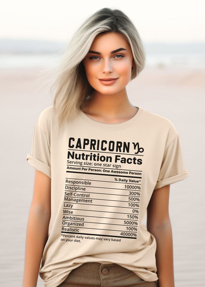 Zodiac Nutritional Facts - T-Shirt (Capricorn) - Albro Designs  # 