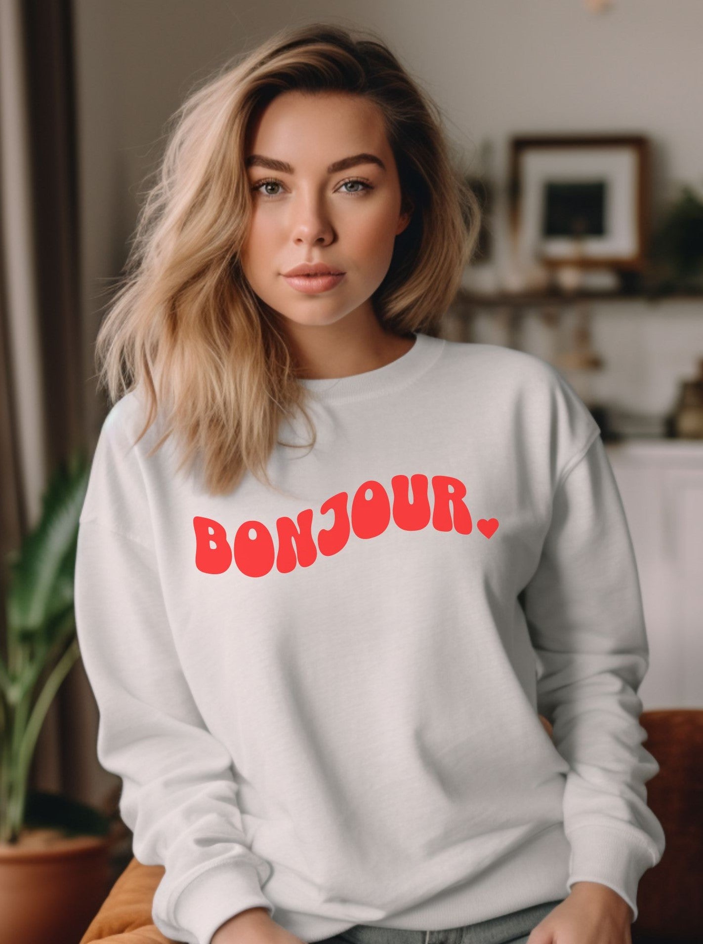 Bonjour Retro Style Heart - Sweatshirt - Albro Designs  # 